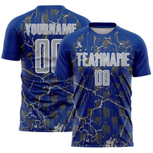 Laden Sie das Bild in den Galerie-Viewer, Custom Royal Gray-White Lightning Sublimation Soccer Uniform Jersey