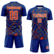 Load image into Gallery viewer, Custom Royal Orange-White Lightning Sublimation Soccer Uniform Jersey