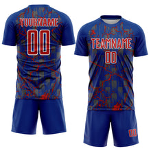 Load image into Gallery viewer, Custom Royal Red-White Lightning Sublimation Soccer Uniform Jersey