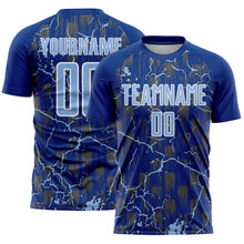 Load image into Gallery viewer, Custom Royal Light Blue-White Lightning Sublimation Soccer Uniform Jersey