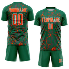 Charger l'image dans la galerie, Custom Kelly Green Orange-White Lightning Sublimation Soccer Uniform Jersey