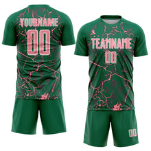 Charger l'image dans la galerie, Custom Kelly Green Medium Pink-White Lightning Sublimation Soccer Uniform Jersey