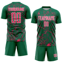 Charger l'image dans la galerie, Custom Kelly Green Neon Pink-White Lightning Sublimation Soccer Uniform Jersey