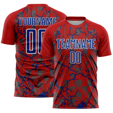 Load image into Gallery viewer, Custom Red Royal-White Lightning Sublimation Soccer Uniform Jersey