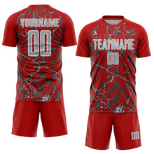 Load image into Gallery viewer, Custom Red Gray-White Lightning Sublimation Soccer Uniform Jersey