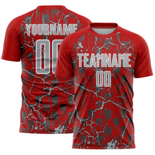 Load image into Gallery viewer, Custom Red Gray-White Lightning Sublimation Soccer Uniform Jersey