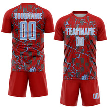 Load image into Gallery viewer, Custom Red Light Blue-White Lightning Sublimation Soccer Uniform Jersey