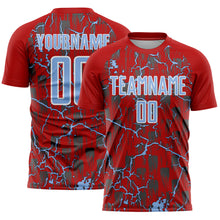 Load image into Gallery viewer, Custom Red Light Blue-White Lightning Sublimation Soccer Uniform Jersey