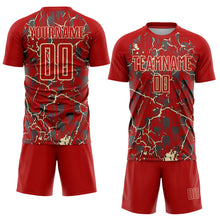 Load image into Gallery viewer, Custom Red Cream Lightning Sublimation Soccer Uniform Jersey