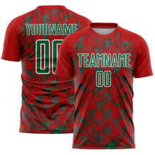 Load image into Gallery viewer, Custom Red Kelly Green-White Lightning Sublimation Soccer Uniform Jersey