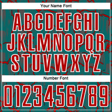 Load image into Gallery viewer, Custom Teal Red-White Lightning Sublimation Soccer Uniform Jersey