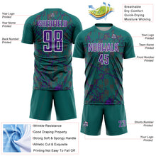 Load image into Gallery viewer, Custom Teal Purple-White Lightning Sublimation Soccer Uniform Jersey