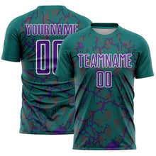 Load image into Gallery viewer, Custom Teal Purple-White Lightning Sublimation Soccer Uniform Jersey