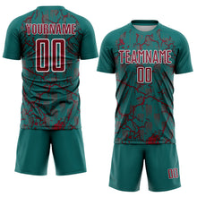 Load image into Gallery viewer, Custom Teal Crimson-White Lightning Sublimation Soccer Uniform Jersey