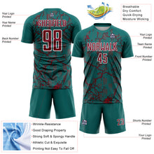 Load image into Gallery viewer, Custom Teal Crimson-White Lightning Sublimation Soccer Uniform Jersey