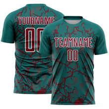 Load image into Gallery viewer, Custom Teal Crimson-White Lightning Sublimation Soccer Uniform Jersey