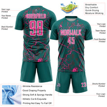 Load image into Gallery viewer, Custom Teal Pink-White Lightning Sublimation Soccer Uniform Jersey