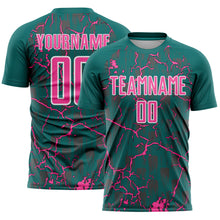 Load image into Gallery viewer, Custom Teal Pink-White Lightning Sublimation Soccer Uniform Jersey