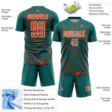 Load image into Gallery viewer, Custom Teal Orange-White Lightning Sublimation Soccer Uniform Jersey
