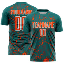 Load image into Gallery viewer, Custom Teal Orange-White Lightning Sublimation Soccer Uniform Jersey