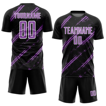 Custom Black Medium Purple-White Abstract Fragment Art Splash Sublimation Soccer Uniform Jersey