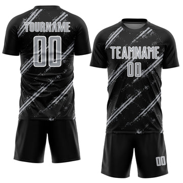 Custom Black Gray-White Abstract Fragment Art Splash Sublimation Soccer Uniform Jersey