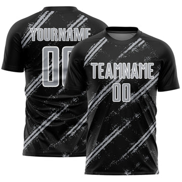 Custom Black Gray-White Abstract Fragment Art Splash Sublimation Soccer Uniform Jersey