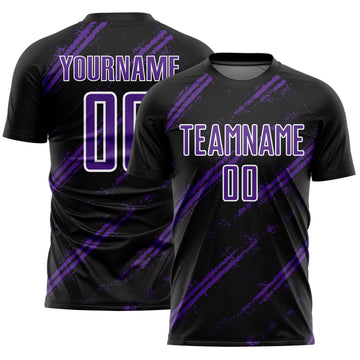 Custom Black Purple-White Abstract Fragment Art Splash Sublimation Soccer Uniform Jersey