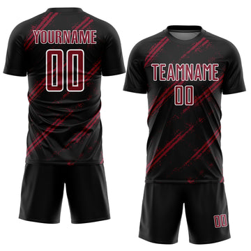 Custom Black Crimson-White Abstract Fragment Art Splash Sublimation Soccer Uniform Jersey
