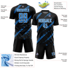 Laden Sie das Bild in den Galerie-Viewer, Custom Black Powder Blue-White Abstract Fragment Art Splash Sublimation Soccer Uniform Jersey