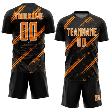 Custom Black Bay Orange-White Abstract Fragment Art Splash Sublimation Soccer Uniform Jersey