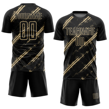 Custom Black Vegas Gold Abstract Fragment Art Splash Sublimation Soccer Uniform Jersey