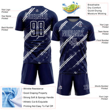 Laden Sie das Bild in den Galerie-Viewer, Custom Navy White Abstract Fragment Art Splash Sublimation Soccer Uniform Jersey