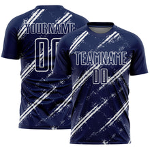 Laden Sie das Bild in den Galerie-Viewer, Custom Navy White Abstract Fragment Art Splash Sublimation Soccer Uniform Jersey