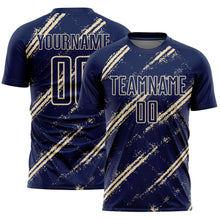 Laden Sie das Bild in den Galerie-Viewer, Custom Navy Cream Abstract Fragment Art Splash Sublimation Soccer Uniform Jersey