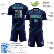 Laden Sie das Bild in den Galerie-Viewer, Custom Navy Teal-White Abstract Fragment Art Splash Sublimation Soccer Uniform Jersey