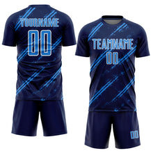 Laden Sie das Bild in den Galerie-Viewer, Custom Navy Powder Blue-White Abstract Fragment Art Splash Sublimation Soccer Uniform Jersey