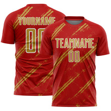 Загрузить изображение в средство просмотра галереи, Custom Red Old Gold-White Abstract Fragment Art Splash Sublimation Soccer Uniform Jersey