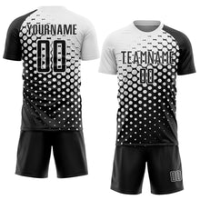 Laden Sie das Bild in den Galerie-Viewer, Custom Black White Modern Polka Dot Sublimation Soccer Uniform Jersey
