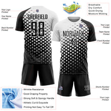Laden Sie das Bild in den Galerie-Viewer, Custom Black White Modern Polka Dot Sublimation Soccer Uniform Jersey