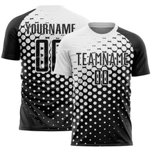 Laden Sie das Bild in den Galerie-Viewer, Custom Black White Modern Polka Dot Sublimation Soccer Uniform Jersey