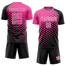 Laden Sie das Bild in den Galerie-Viewer, Custom Black Pink-White Modern Polka Dot Sublimation Soccer Uniform Jersey