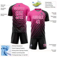 Laden Sie das Bild in den Galerie-Viewer, Custom Black Pink-White Modern Polka Dot Sublimation Soccer Uniform Jersey