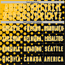 Laden Sie das Bild in den Galerie-Viewer, Custom Black Gold-White Modern Polka Dot Sublimation Soccer Uniform Jersey