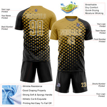 Load image into Gallery viewer, Custom Black Old Gold-White Modern Polka Dot Sublimation Soccer Uniform Jersey