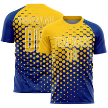 Laden Sie das Bild in den Galerie-Viewer, Custom Royal Yellow-White Modern Polka Dot Sublimation Soccer Uniform Jersey