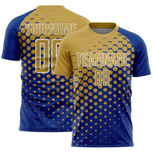 Load image into Gallery viewer, Custom Royal Old Gold-White Modern Polka Dot Sublimation Soccer Uniform Jersey