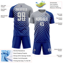 Laden Sie das Bild in den Galerie-Viewer, Custom Royal White-Gray Modern Polka Dot Sublimation Soccer Uniform Jersey