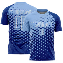 Load image into Gallery viewer, Custom Royal Light Blue-White Modern Polka Dot Sublimation Soccer Uniform Jersey