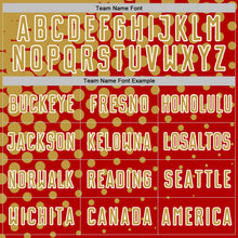 Load image into Gallery viewer, Custom Red Old Gold-White Modern Polka Dot Sublimation Soccer Uniform Jersey